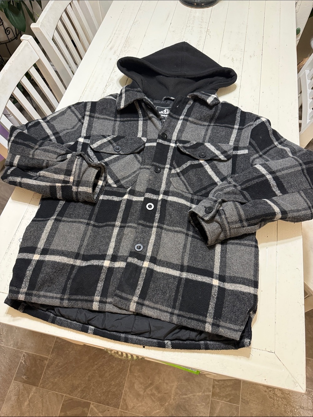West 49 Men's Hooded Plaid Wool-Blend jacket - with pockets Black & Gray Small